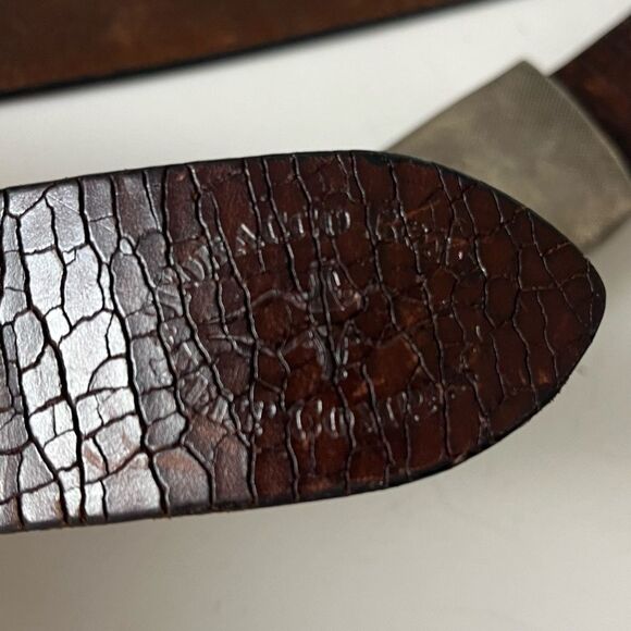 Tobacco Road Crackled Leather Belt Small Statement Buckle Shovelle USA 27 to 31 - Picture 7 of 10